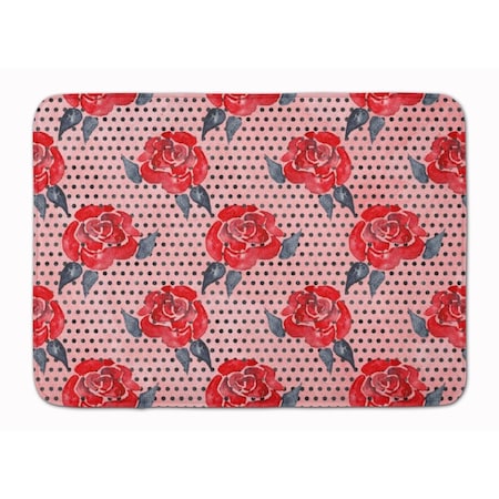 Jensendistributionservices Watercolor Red Roses & Polkadots Machine Washable Memory Foam Mat MI2550775